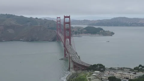 Golden Gate Bridge Road Deck and Traffic Aerial Overcast Day Video stock 344915571