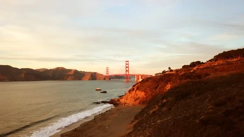 Golden Gate Bridge San Francisco Baker Beach 4K Drone Stock Footage