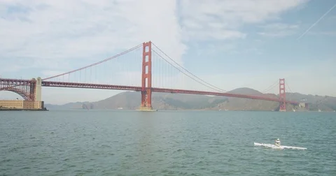 Golden Gate Bridge as seen from Torpedo Wharf near Crissy Field in San Stock Footage 81627534