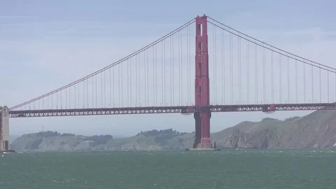 Golden Gate Bridge, sideview, medium shot Stock Footage 76318663