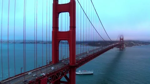 Golden Gate Bridge Spanning the San Francisco Bay on an Overcast Day Stock Footage 302310783
