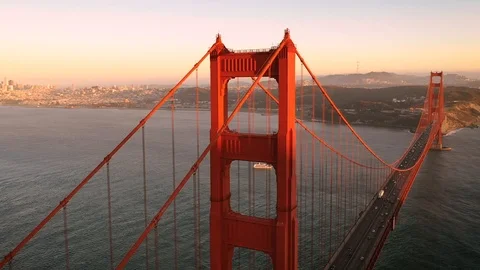 Golden Gate Bridge At Sunset From Helicopter Stock-Footage 99072204
