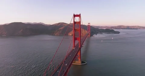Golden Gate Bridge at Sunset with Mountains (Drone Footage) Stock Footage 233234545