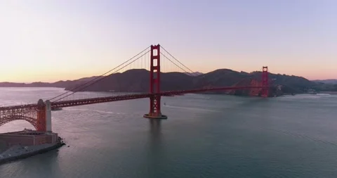 Golden Gate Bridge at Sunset with Mountains (Drone Footage) Stock Footage 233234548