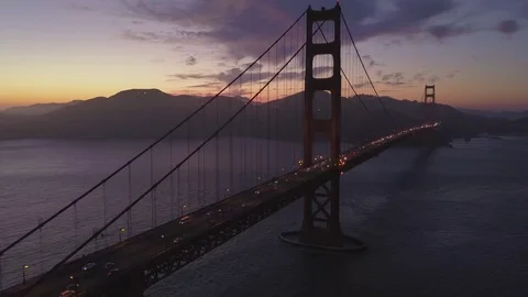 Golden Gate Bridge Sunset San Francisco Aerial 4K Stock Footage