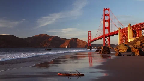 Golden Gate bridge at sunset in San Francisco California Stock Footage 135771981