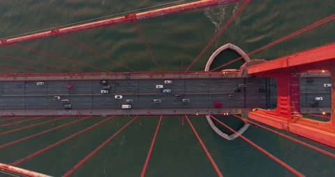 Golden Gate Bridge at Sunset Top Down View (Drone Footage) Stock Footage 233234504