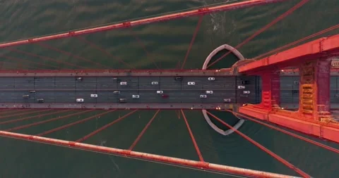 Golden Gate Bridge at Sunset Top Down View (Drone Footage) Stock Footage