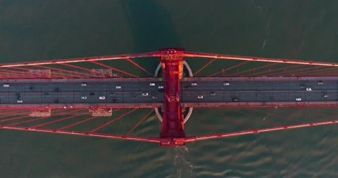 Golden Gate Bridge at Sunset Top Down View (Drone Footage) Stock Footage 233234549