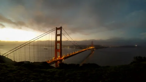 Golden Gate bridge time-lapse at dawn 1 Stock Footage 36649490