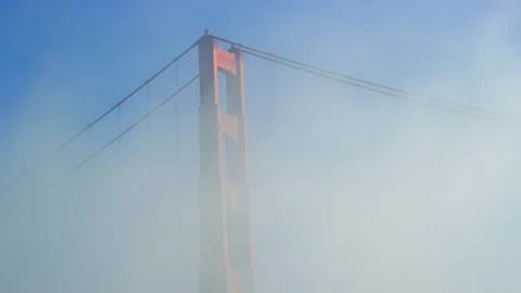 Golden Gate Bridge tower support is obscured by morning fog Vídeo Stock 242829810