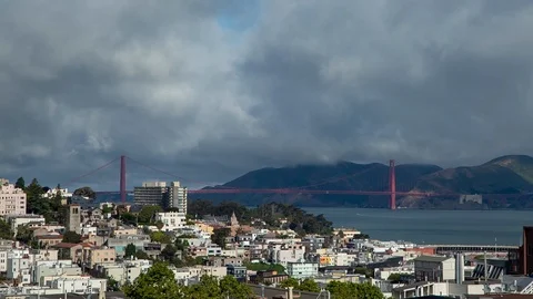 Golden Gate bridge wide distant shot on a cloudy day in San Francisco Stock-Footage 90661785