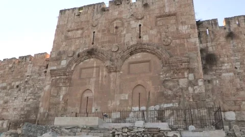 Golden Gate, Eastern Wall, Bab al-Rahma Cemetery, Jerusalem, Israel Stock Footage 323967517