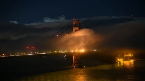 Golden Gate night time lapse fog, 4K, Ultra High Definition, Ultra Hd, Uhd 動画素材 100671599