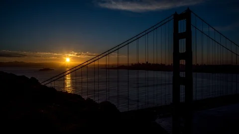 Golden Gate, San Francisco - Sunrise Timelapse Stock Footage