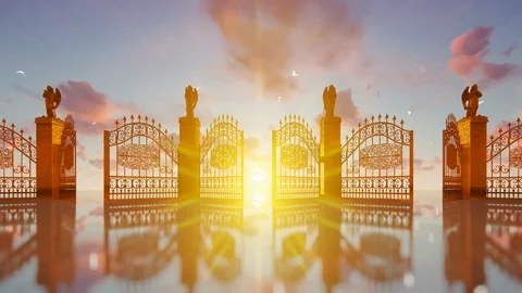 Golden gates of heaven opening against m... | Stock Video | Pond5
