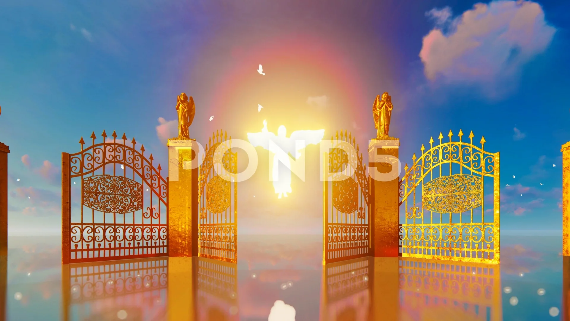 Golden gates of heaven opening revealing... | Stock Video | Pond5