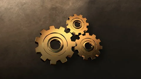 Golden Gears Wall engine gears wheels slowly rotating Front View Seamless  Stock Footage 130989182