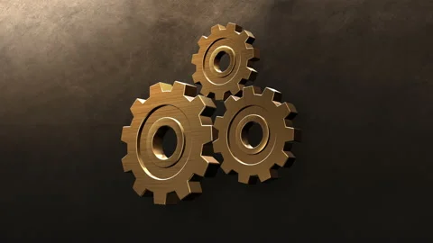 Golden Gears Wall engine gears wheels slowly rotating Front View Seamless  Stock Footage 130989202