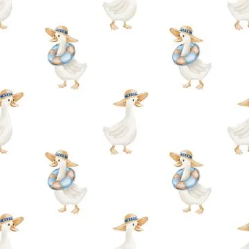 Golden geese in a charming repeat pattern for playful design projects Stock Illustration