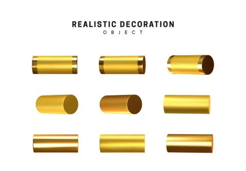 Golden geometric 3d object isolated on white background. Gold metallic geomet イラスト素材