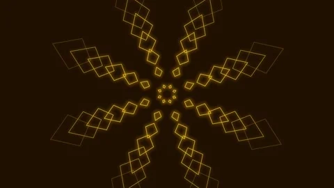 Golden geometric diamond star pattern rotating in continuous motion on dark.. Stock Footage 342549619