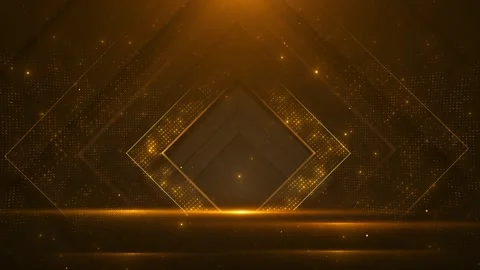 Golden geometric diamond tech background shapes, halftone texture, glowing floor Stock Footage 340452303