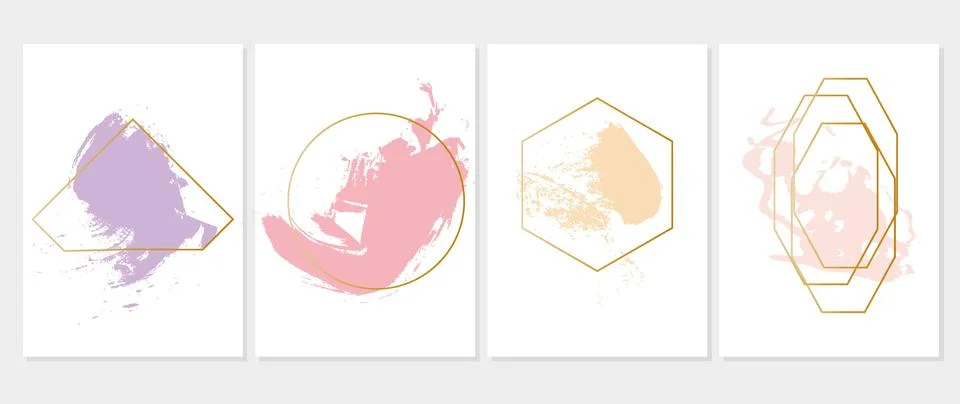 Golden geometric frames with delicate bones. Art deco style. Suitable for Stock Illustration