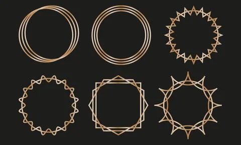 Golden geometric frames with round shape. Art deco style Stock Illustration