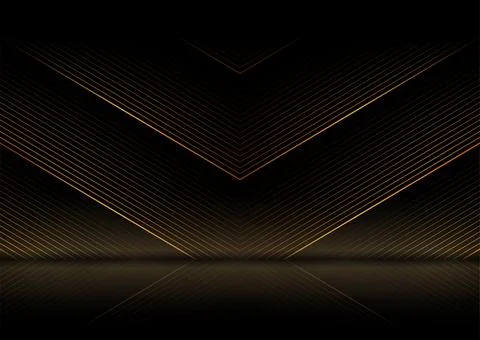 Golden geometric linear arrows abstract futuristic tech background Stockillustratie