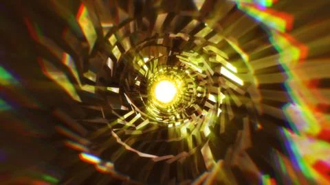 Golden Geometric Prism Vortex with Rainbow Light Leak Effect Stockillustratie