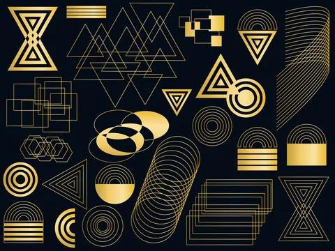 Golden geometric shapes and elements set Stock Illustration