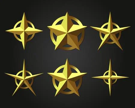 Golden geometric star vector set Stock Illustration