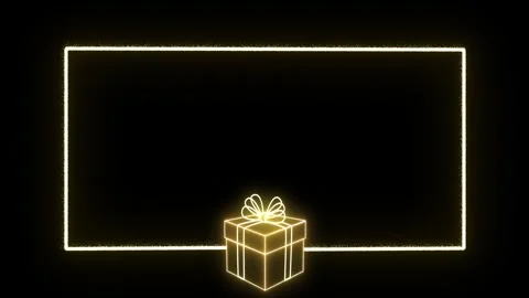 A golden gift box appears on a dark background, and a glowing golden frame Stock Footage 310501102