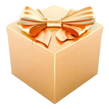 Golden gift box with shiny bow. 3D rendering Stock Illustration