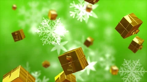 Golden gift boxes falling down with glowing white snowflakes Stock Footage 347944960