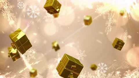 Golden gift boxes floating over snowflakes animation on light background 스톡 동영상 329169768