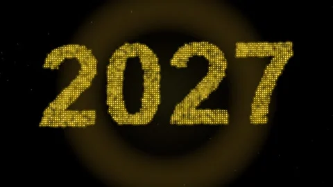 Golden Glitter 2027 New Year Numbers and Particle Dispersal Transition Loop Vídeo Stock 344683099