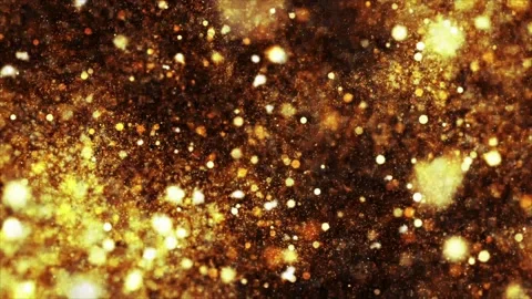 Golden Glitter Dust Particles Floating Through Dark Space with Sparkling Bokeh Stock Footage 336746888