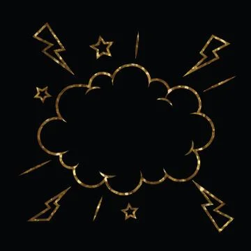 Golden glitter of isolated comic speech cloud bubbles with star and thunderst Illustrazione stock