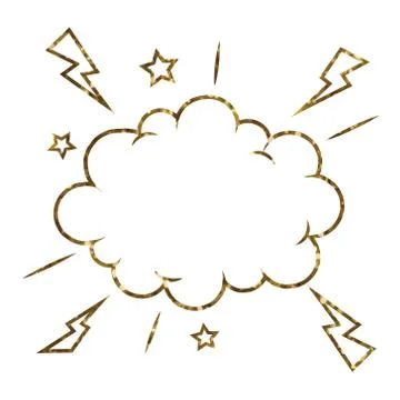 Golden glitter of isolated comic speech cloud bubbles with star and thunderst Stockillustratie
