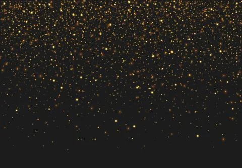 Golden glitter light effect. Background bright shining confetti particles. Stock Illustration