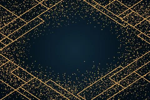 Golden glitter, line elements, art deco frame Stock Illustration