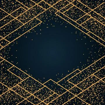 Golden glitter, line elements, art deco frame Stock Illustration