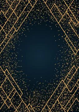 Golden glitter, line elements, art deco frame Stock Illustration