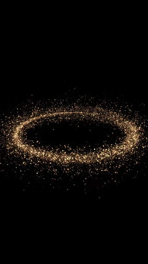 Golden Glitter Oval Particle Ring on Black Background Stock Footage 342629729