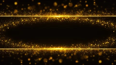 Golden glitter particles create a rectangular border around deep black copy spac Stock Footage 341017261
