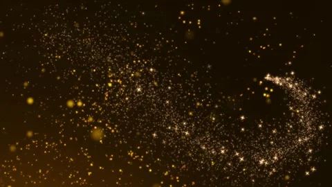 Golden glitter particles flowing in dark background. Abstract magic dust motion 스톡 동영상 339646338
