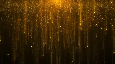 Golden glitter rain background sparkling falling particles, glowing drops, rich Stock Footage 340417162