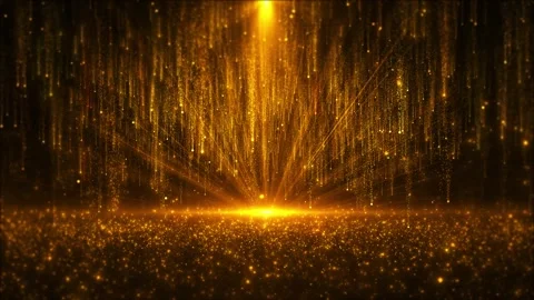 Golden glitter rain stage background center glow, award particle lines, sparklin Stock Footage 340475978